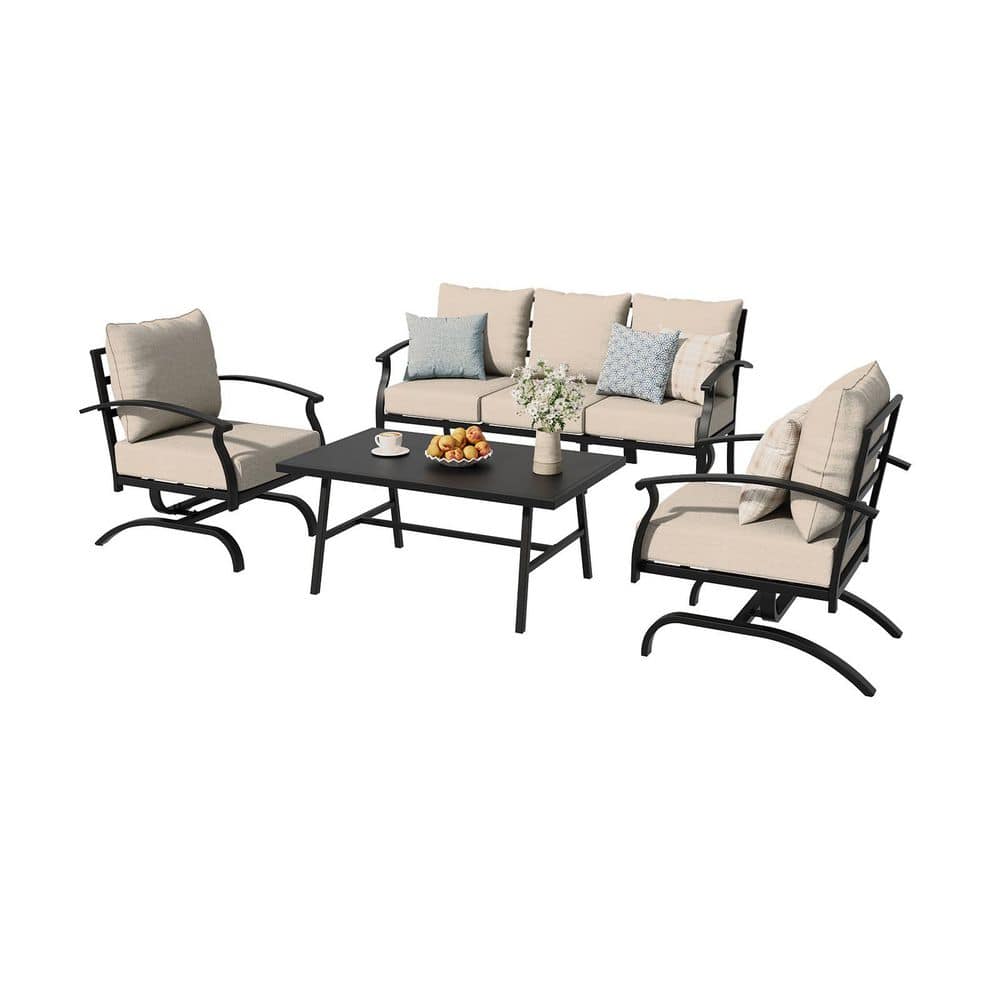 4-Piece Patio Galvanized Iron Conversation Set, Deep Seating, Including 2 Single-Seat Sofas and Khaki Cushions, Garden price history on PriceWatchPro