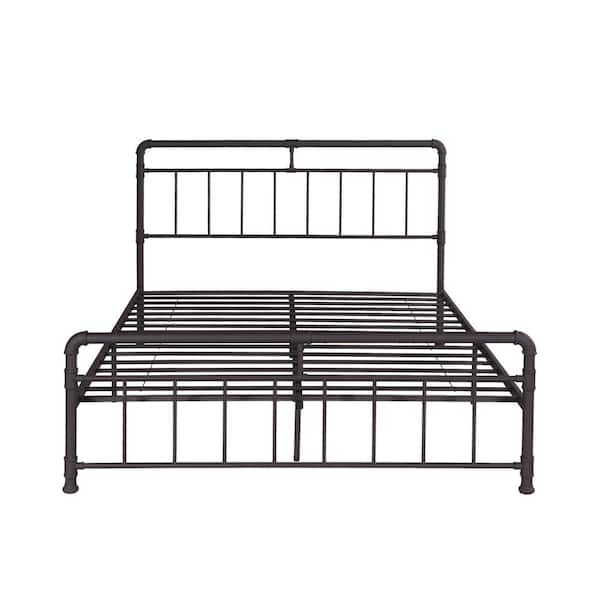 Noble House Mowry Industrial Queen-Size Hammered Copper Iron Bed Frame