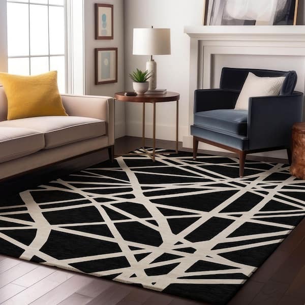 Mayfield Premium Machine Washable Abstract AMF1040 Black 3 ft. x 5 ft. Area Rug