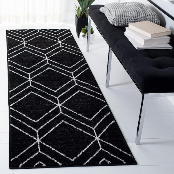 Adirondack 3 ft. x 6 ft. Black/Ivory Geometric Runner Rug
