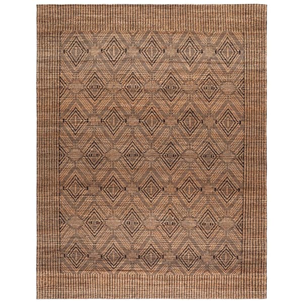 Natural Fiber 9 ft. x 12 ft. Natural/Black Diamond Border Distressed Area Rug