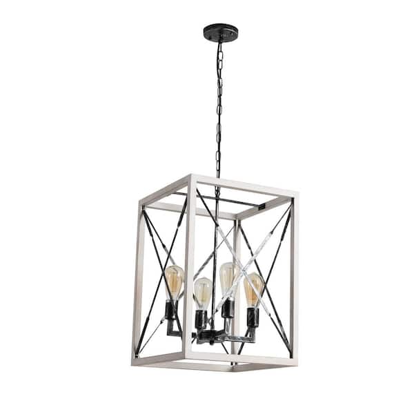 Unbranded 14.9 in. W 4-Light White Metal Frame Cage Linear Island Chandelier Adjustable Height Hanging Ceiling Light