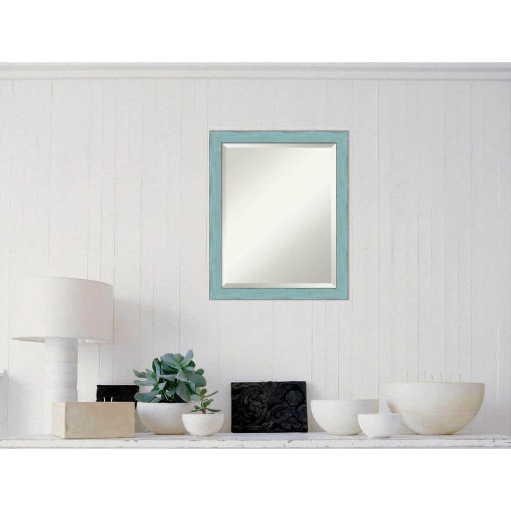 Medium Sky Blue Rustic Wood Beveled Wall Mirror