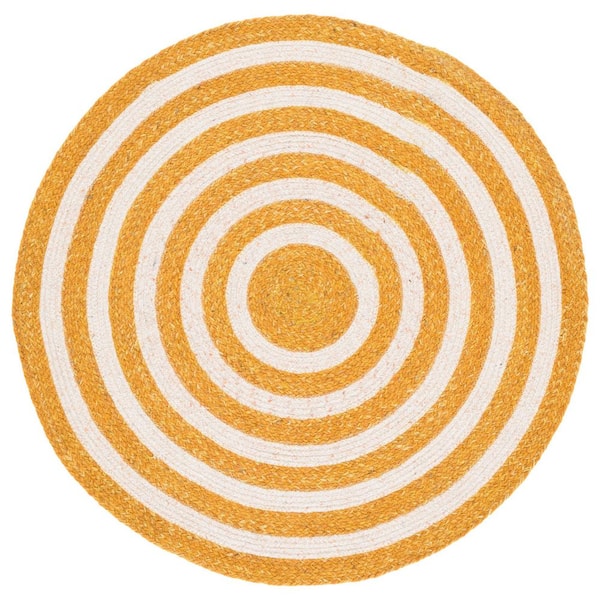 Braided 4 ft. x 4 ft. Gold/Peach Stripe Round Rug