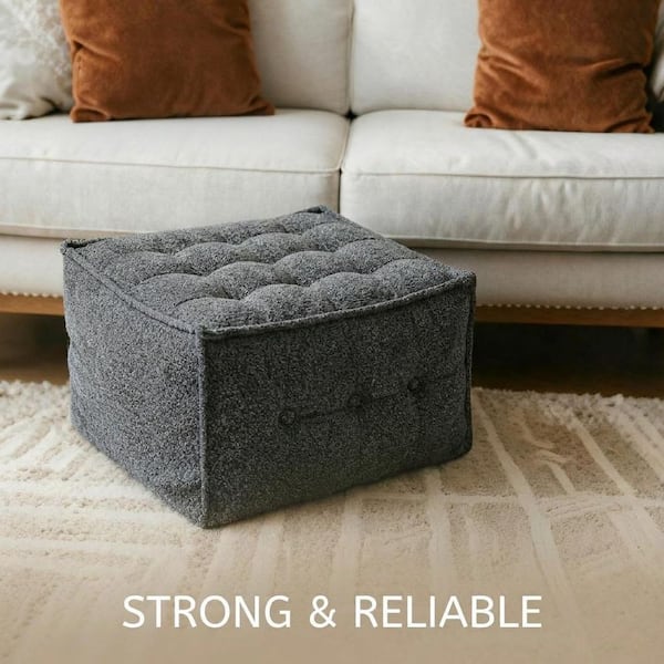 Boucle Ottoman チャコールグレー 2way Boucle Upholstered Square Pouf Soft Foam Filled Cozy Ottoman