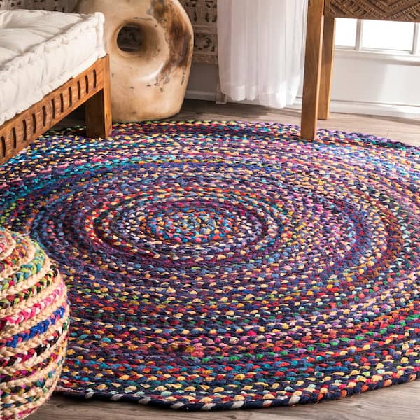 Tammara Colorful Braided Purple Multi 8 ft. Round Rug