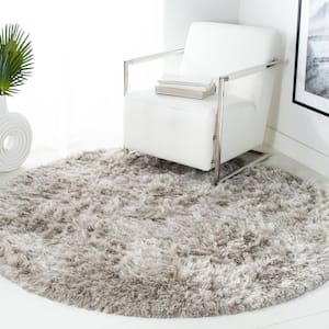 Ocean Shag Light Gray 6 ft. x 6 ft. Round Solid Area Rug