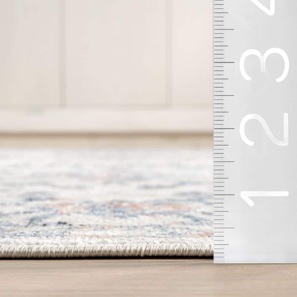 Everlee Faded Persian Blue and Beige Washable Area Rug