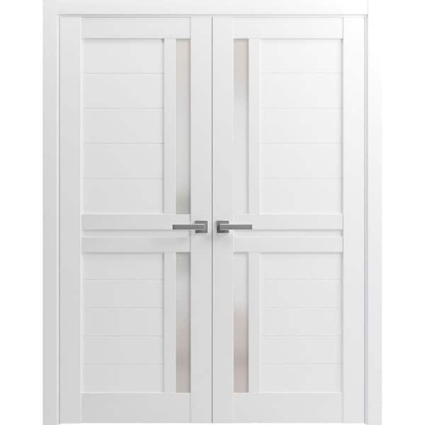 Sartodoors 36 in. x 96 in. 2 Panel White Finished Solid Wood Sliding Door with Hardware
