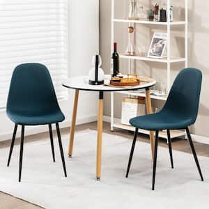 Blue Dining Chairs Set of 2 Upholstered Fabric Chairs With Metal Legs for Living Room