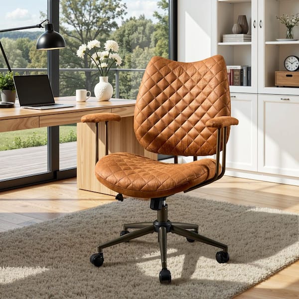 KISO Suede Fabric Swivel Ergonomic Office Task Chair in Light Brown with Recliner and Lumbar Support Adjustable Arms