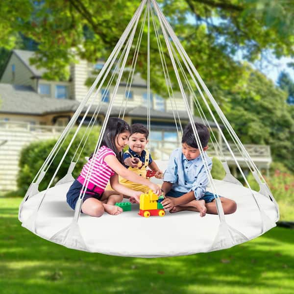Sorbus Round 56 in. Disc Swing for Kids White Premium Cotton