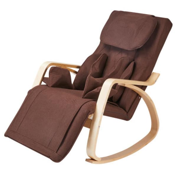 Unbranded Full Massage Function Air Pressure Comfortable Relax WoodOutdoor Rocking Chair with Cotton Fabric Cushion Brown