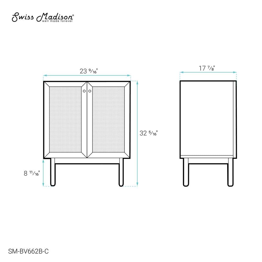 Classe 24" Black and Rattan Freestanding Bathroom Vanity