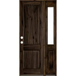 44 in. x 96 in. Rustic Knotty Alder Square Top Right-Hand/Inswing Clear Glass Black Stain Wood Prehung Front Door w/RHSL
