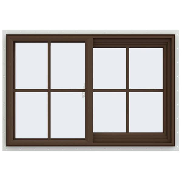 JELD-WEN 35.5 in. x 23.5 in. V-2500 Series Brown Painted Vinyl Right-Handed Sliding Window with Colonial Grids/Grilles