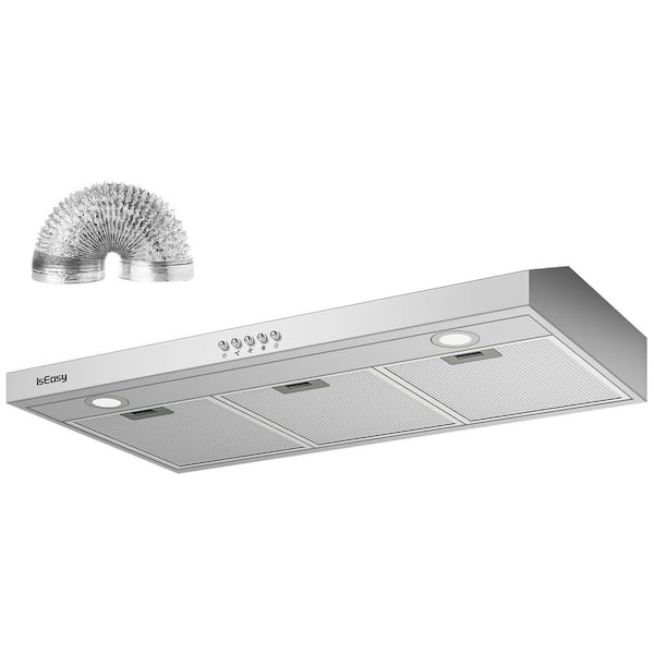 36 in. 320 CFM Convertible Under Cabinet Range Hood in Stainless Steel with 3-Speed 2-LED Lights and Push Button Control