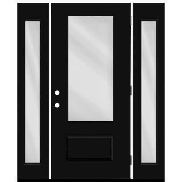 Steves & Sons Legacy 64 in. x 80 in. 3/4 Lite Rain Glass LHOS Black Finish Fiberglass Prehung Front Door with dB 12 in. SL