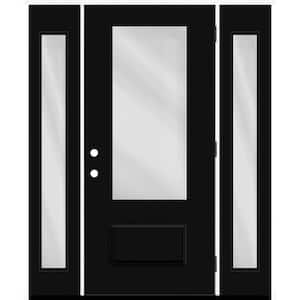 Legacy 68 in. W. x 80 in. 3/4 Lite Rain Glass LHOS Primed Black Finish Fiberglass Prehend Front Door with Db. 14 in. SL