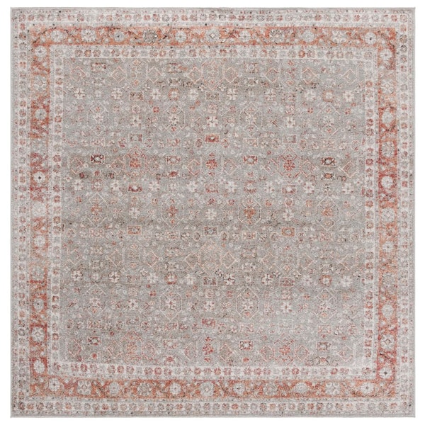 Vintage Tabriz 7 ft. x 7 ft. Gray/Rust Distressed Ornate Border Square Area Rug