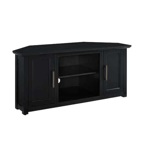CROSLEY FURNITURE Camden 48 in. Black Wood Corner TV Stand Fits 50 in. TV with Cable Management