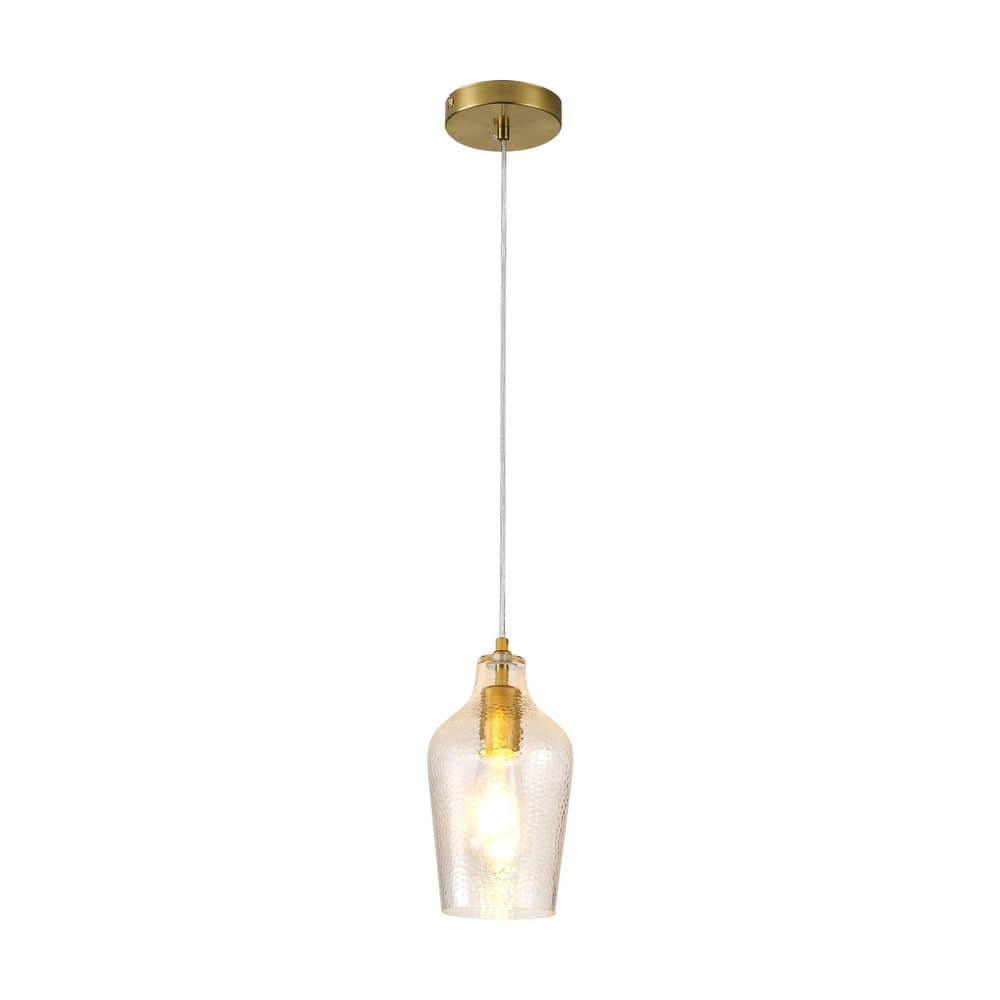 40-Watt 1 Light Modern Bell Gold Adjustable Hanging Height Pendant Light with Clear Hammered Glass for Living Room Study price history on PriceWatchPro