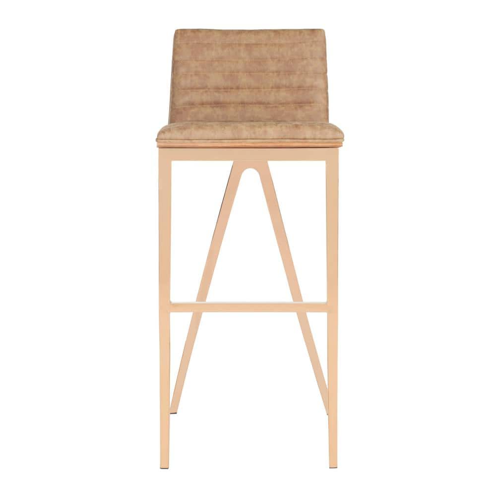 Brown Faux Leather and Copper Metal Bar Stool