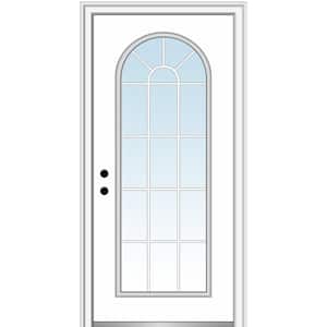 32 in. x 80 in. Right-Hand Inswing Full Lite Round Top Clear Classic Primed Fiberglass Smooth Prehung Front Door