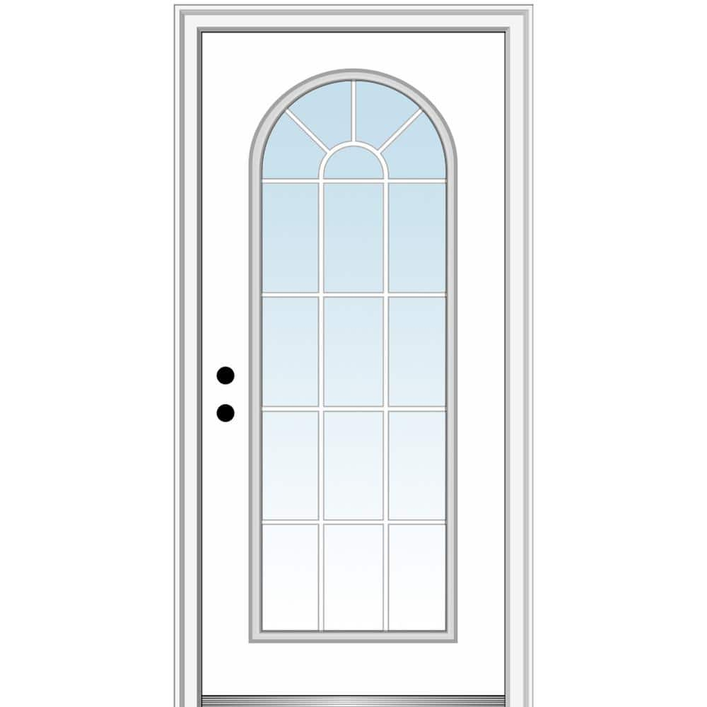 MMI Door 32 in. x 80 in. Right-Hand Inswing Full-Lite Clear Round Top Primed Fiberglass Prehung Front Door on 6-9/16 in. Frame