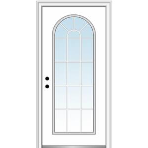 34 in. x 80 in. Classic Right-Hand Inswing Full-Lite Clear Round Top Primed Steel Prehung Front Door on 4-9/16 in. Frame