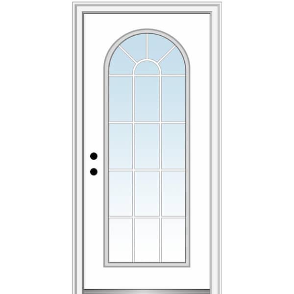 MMI DOOR 34 in. x 80 in. Classic Right-Hand Inswing Full-Lite Clear Round Top Primed Steel Prehung Front Door on 6-9/16 in. Frame