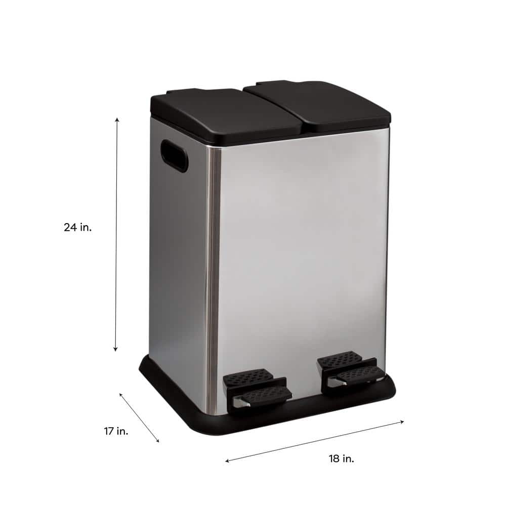 Silver Stainless Steel Dual Compartment Pedal Kitchen Recycling Bin