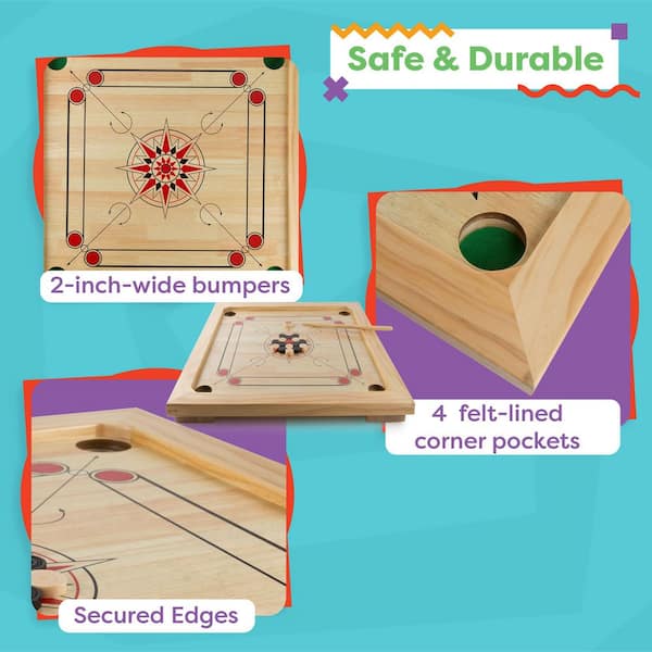 Hey! Play! Wooden Carrom Board Game with Cue Sticks 80-CROK - The