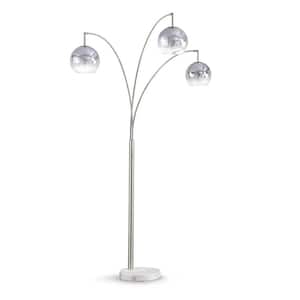 Metro 83 in. Brushed Nickel 3-Lights Dimmable Arc Floor Lamp with Chrome Glass Shade and LED Vintage Bulbs