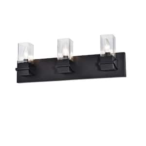 Veronica 24 in. 3 Light Matte Black Vanity Light with Clear Glass Shade