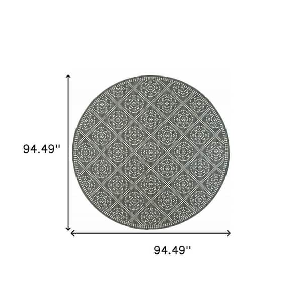 Gray, Ivory 8 ft. x 8 ft. Loomed Geometric Polypropylene Round Indoor/Outdoor Area Rug