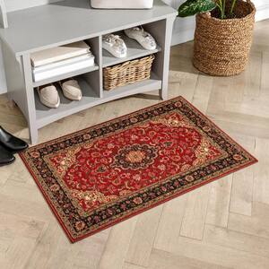 Red Traditional  Oriental design Rug Machin Washable Flat weave Rug Mats 