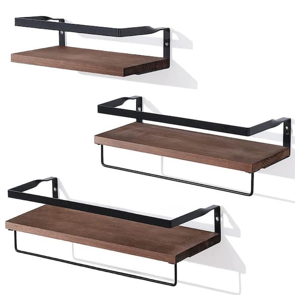 Cubilan 5.8 in. x 16.5 in. x 3.2 in. Floating Brown Bathroom Shelves Wall Mounted Storage Wood Shelf