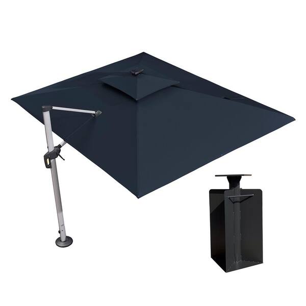 PURPLE LEAF 9 ft. x 12 ft. Aluminum Solar Powered LED Patio Cantilever Offset Umbrella with Base in Ground, Black