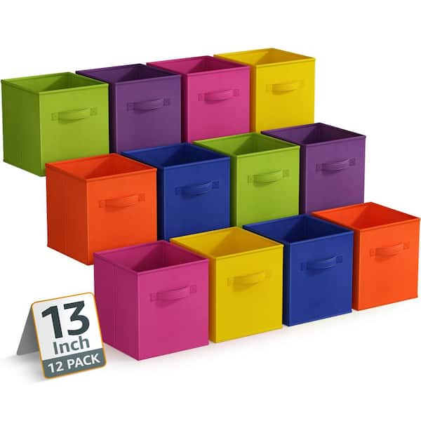 Large Storage Bins, Folding Organizer Cubes with Handle, Multicolored 13 in. x 13 in. Fabric Decorative Basket Set of 12
