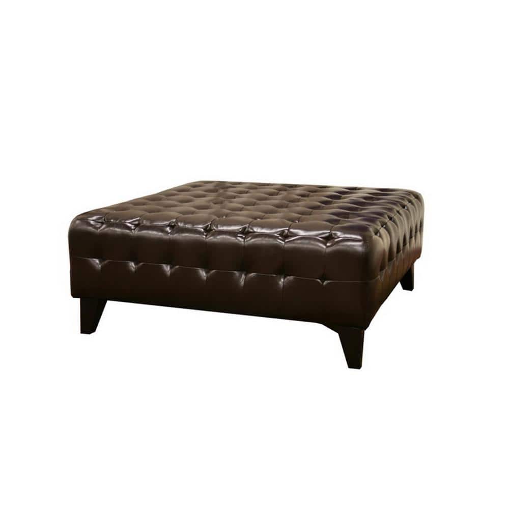 Pemberly Tufted Dark Brown Bonded Leather Large Square Ottoman