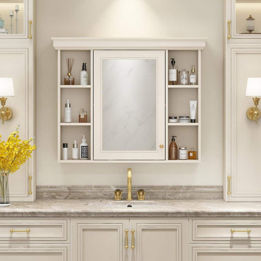 35.5 in. W x 28.74 in. H Beige Rectangular MDF Medicine Cabinet with Mirror price history on PriceWatchPro