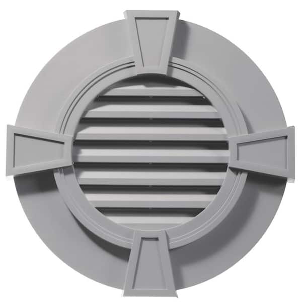 Builders Edge 30 in. x 30 in. Round Gray Plastic Built-in Screen Gable Louver Vent