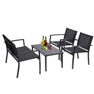 Black 4-Piece Metal Patio Furniture Set Outdoor Garden Patio Conversation Set with Coffee Table
