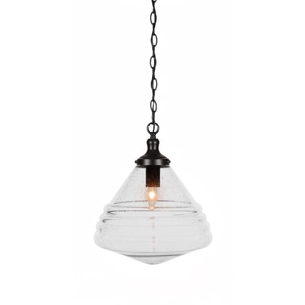 Unbranded Alton 60-Watt 1-Light Matte Black Shaded Mini Pendant Light with Glass Shade