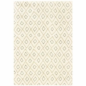 Sand Ash Grey and Ivory  4 ft. x 6 ft. Geometric Power Loom Stain Resistant Area Rug