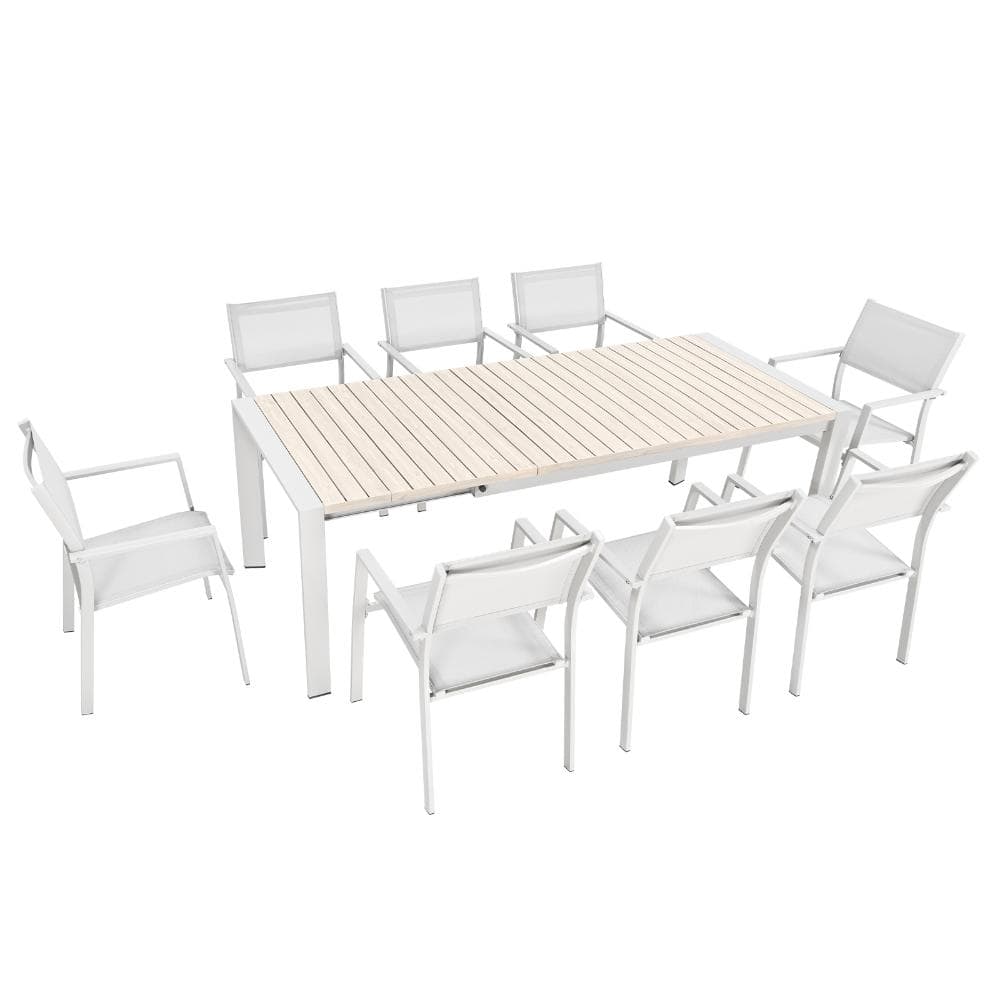 9-Piece Outdoor Dining Set Aluminum Extendable Dining Table and Stackable Patio Chairs, , Warm Gray price history on PriceWatchPro