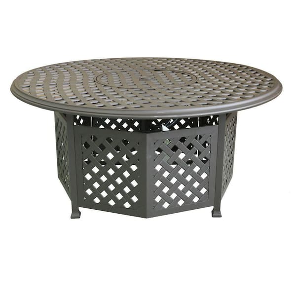 Benjara Wynn Dark Bronze Hexagonal Base Metal Outdoor Fire Pit Table