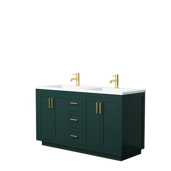 Wyndham Collection Miranda 60 in. W x 22 in. D x 34.25 in. H Double Bath Vanity in Green with Matte White Solid Surface Top