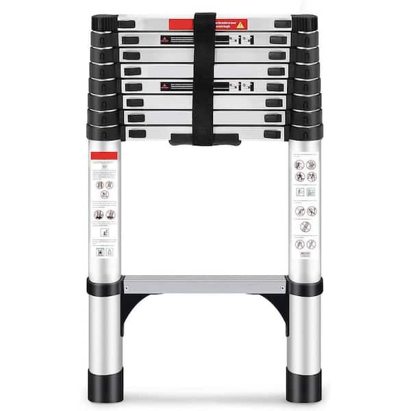 8.5FT Aluminum Telescoping Ladder with Stabilizers & Wheels, 330lbs Capacity
